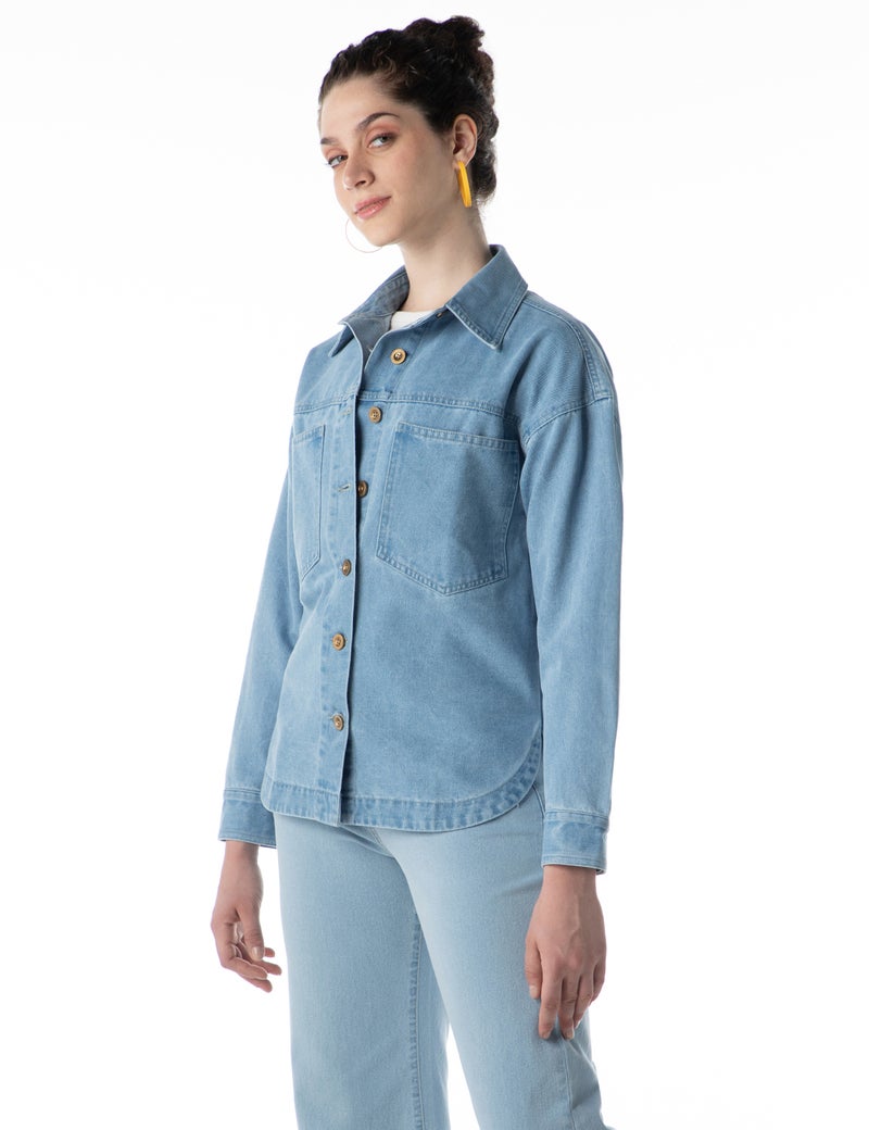 inkd جاكيت نسائي واسع الحجم - مقاس كبير | جيوب الدابل باتش | غسل الإنزيم | جاكيت للنساء - Image 1